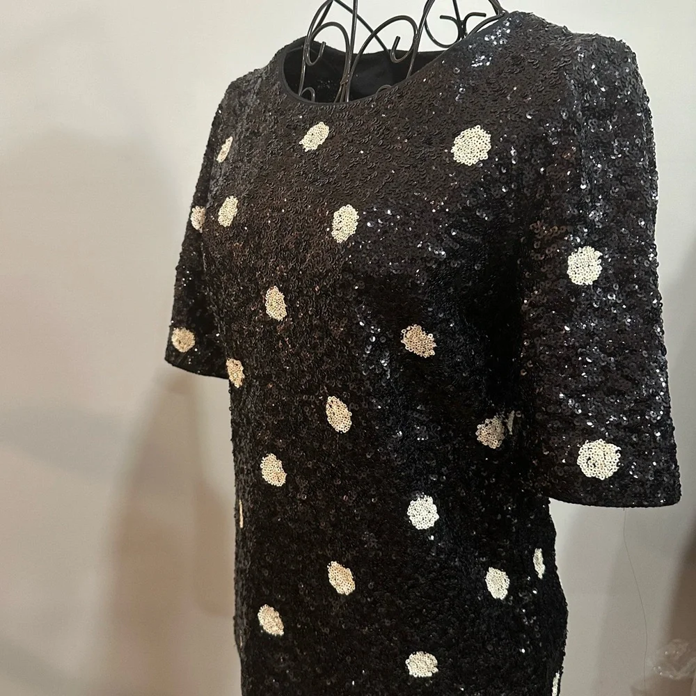 J. Crew black And White Polka Dot Sequin Top. size Small. Excellent Cond…